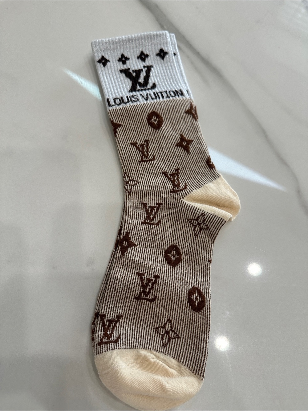 Brown and Cream Monogram Crew Socks